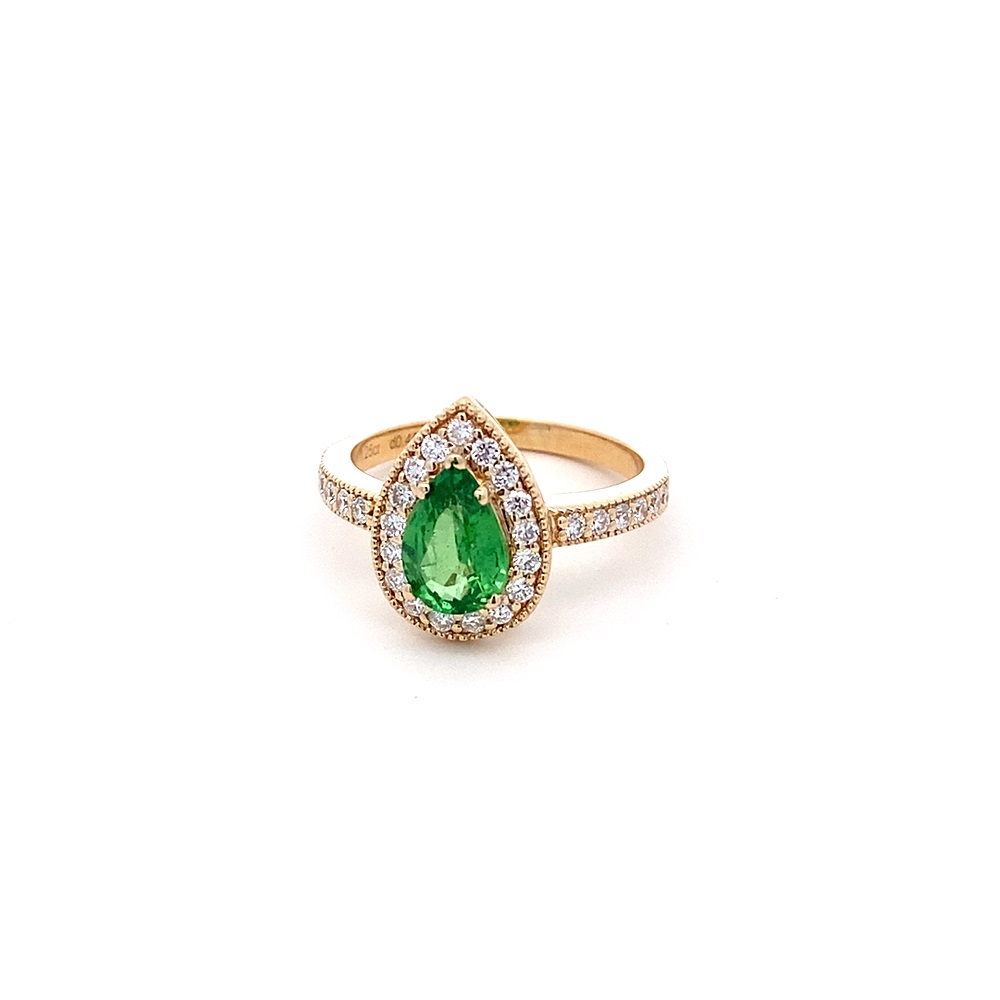 FirstMadam 18K Yellow Gold Natural Tsavorite Lab Diamonds Ring