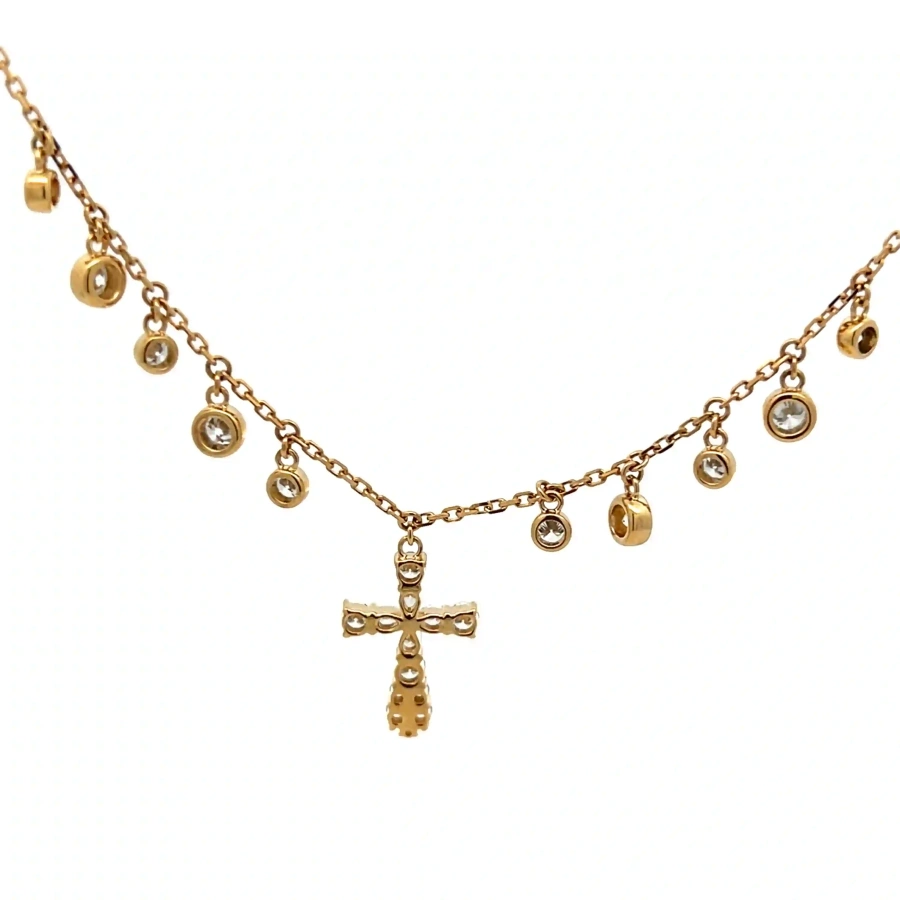 FirstMadam Custom 18K Yellow Gold Cross Lab Diamond Pendent Bubble Chain Necklace Factory Price (1) FirstMadam Custom 18K Yellow Gold Cross Lab Diamond Pendent Bubble Chain Necklace Factory Price