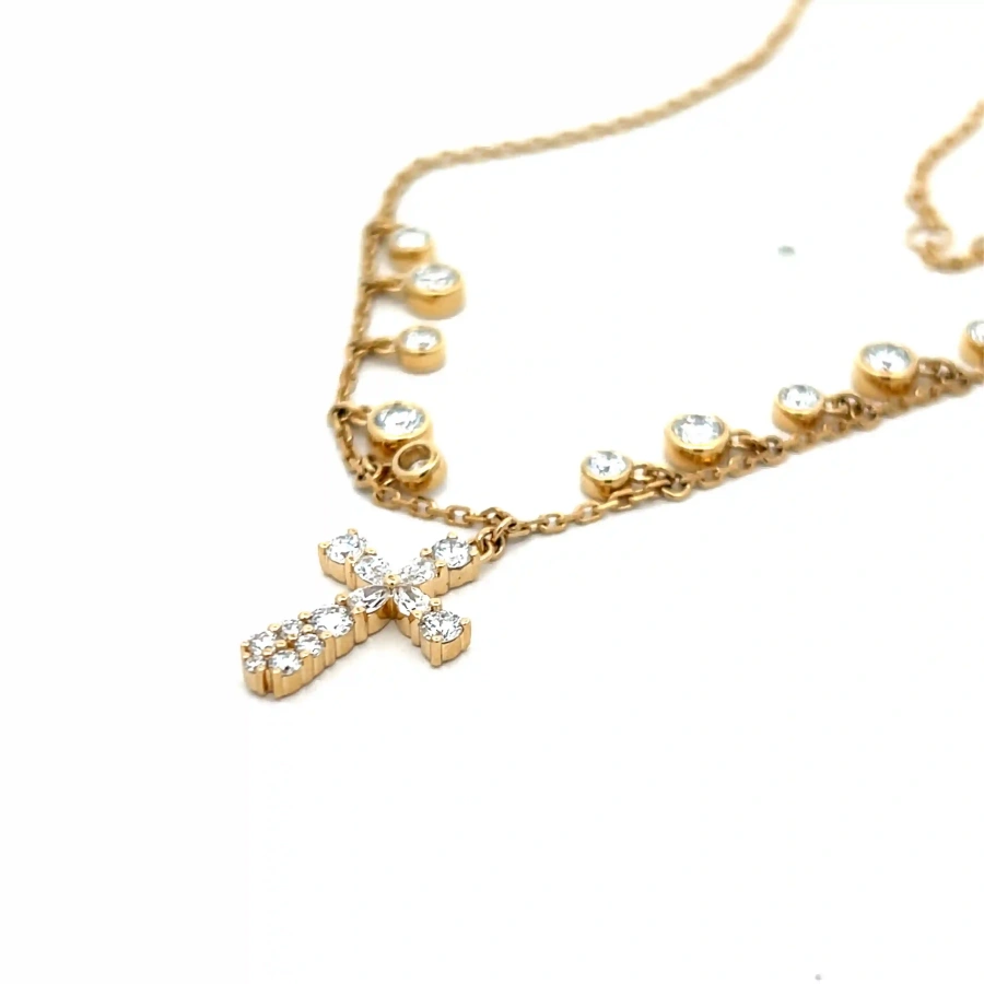 FirstMadam Custom 18K Yellow Gold Cross Lab Diamond Pendent Bubble Chain Necklace Factory Price (2) FirstMadam Custom 18K Yellow Gold Cross Lab Diamond Pendent Bubble Chain Necklace Factory Price