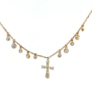 FirstMadam Custom 18K Yellow Gold Cross Lab Diamond Pendent Bubble Chain Necklace Factory Price