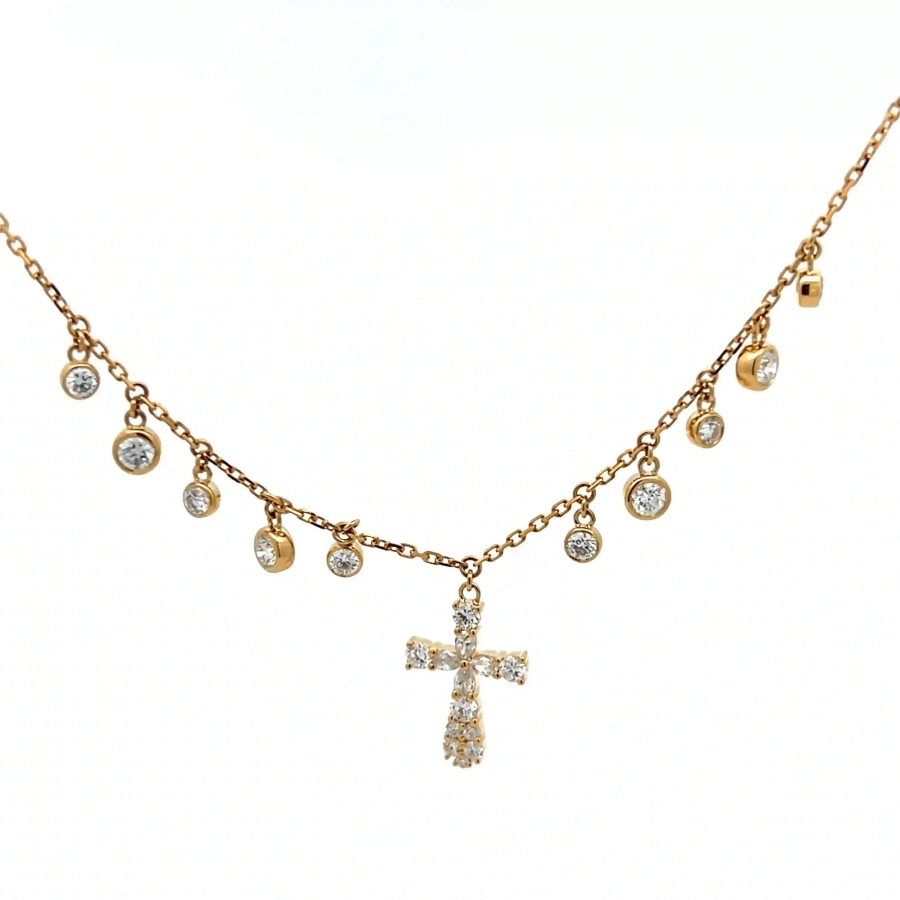 FirstMadam Custom 18K Yellow Gold Cross Lab Diamond Pendent Bubble Chain Necklace Factory Price