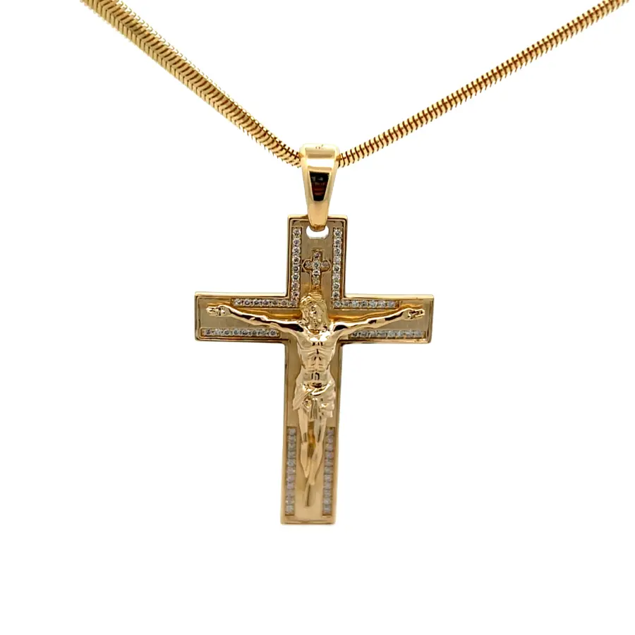 FirstMadam Custom 18K Yellow Gold Jesus on the Cross Lab Diamond Pendent Necklace Factory Price