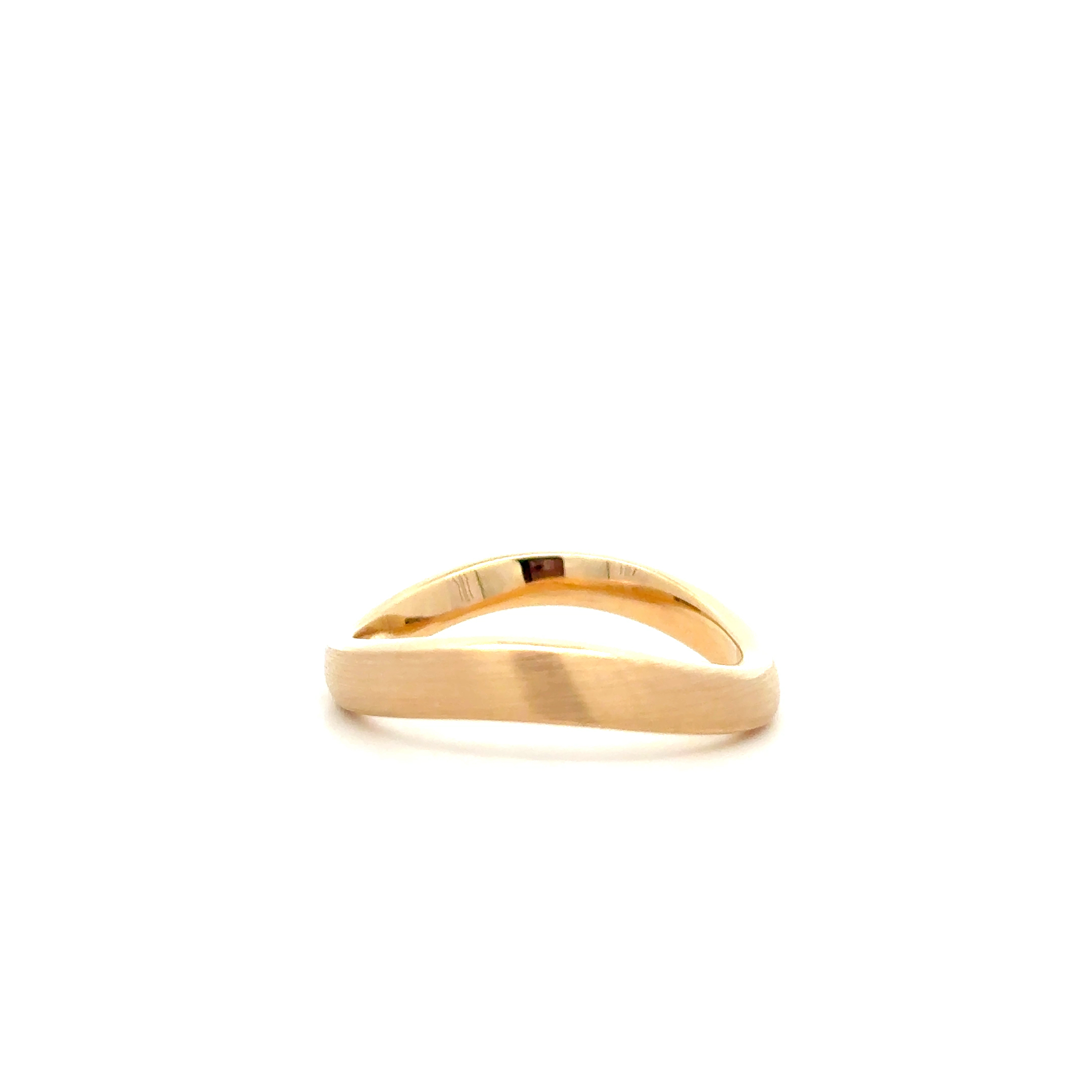FirstMadam Custom Curved Wave Band 14K Yellow Gold Brushed Stacking Ring (2) FirstMadam Custom Curved Wave Band 14K Yellow Gold Brushed Stacking Ring