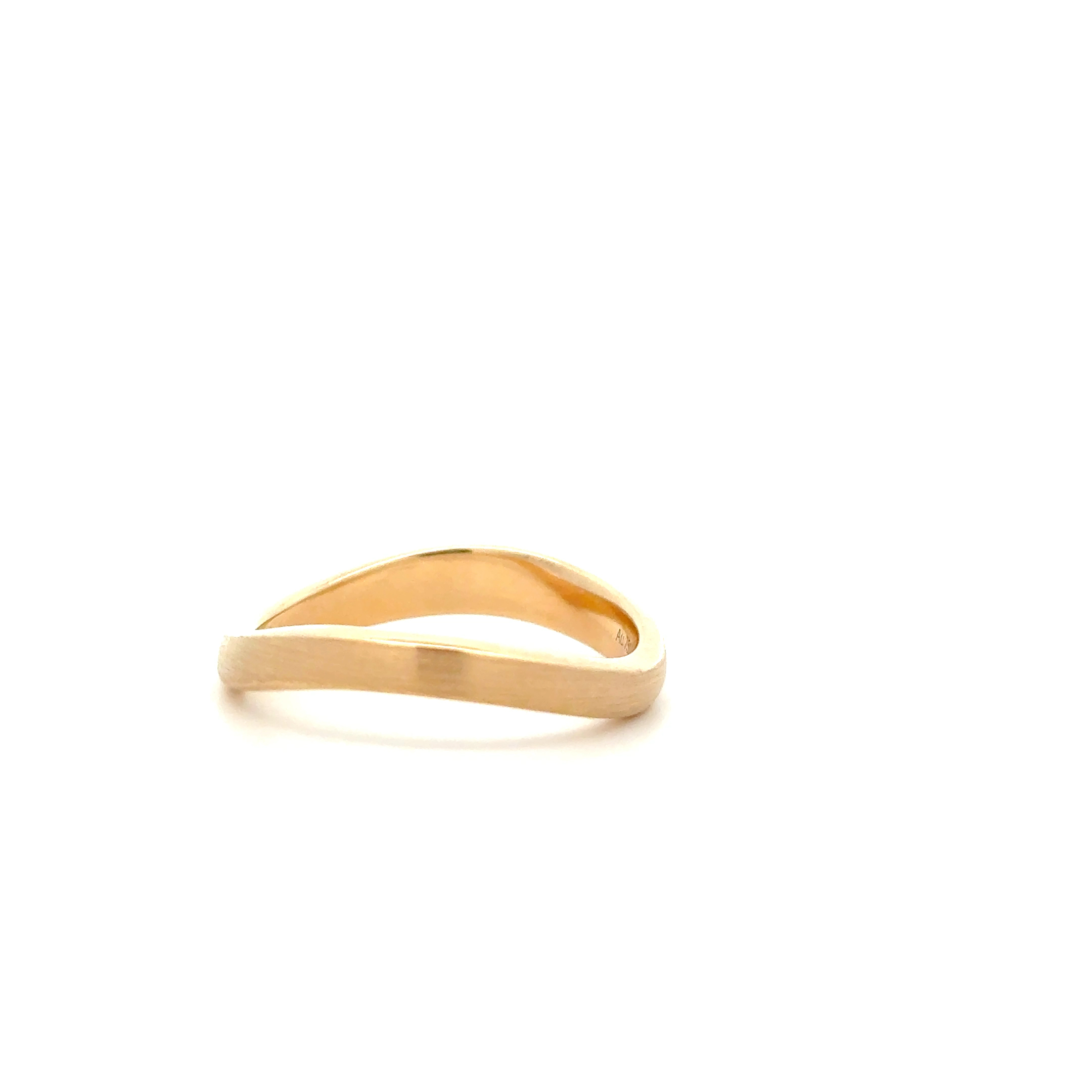 FirstMadam Custom Curved Wave Band 14K Yellow Gold Brushed Stacking Ring (4) FirstMadam Custom Curved Wave Band 14K Yellow Gold Brushed Stacking Ring