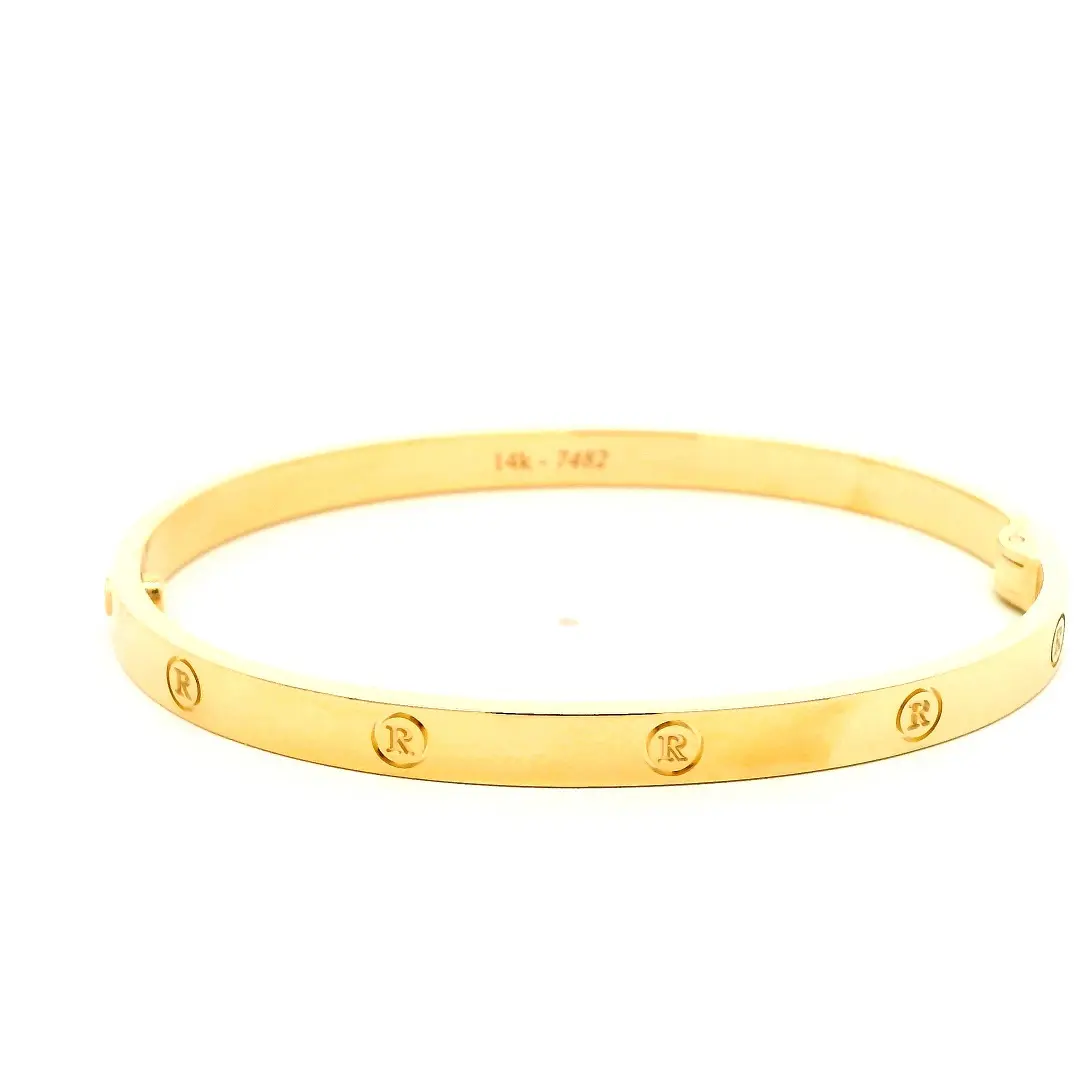Handmade Solid 14K Gold Bangle Engraved Letter R Design Daily Wear Bracelet Handmade Solid 14K Gold Bangle Engraved Letter R Design Daily Wear Bracelet