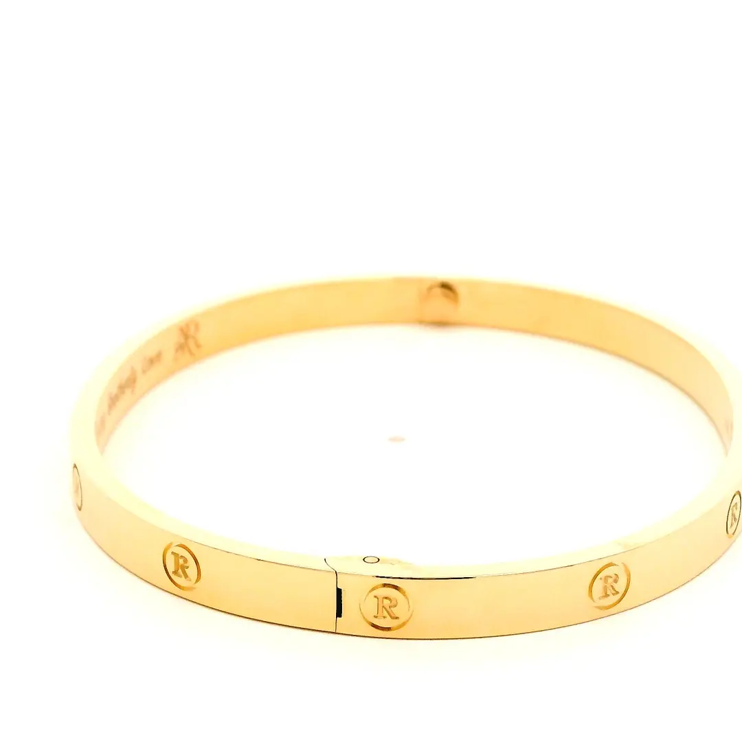 Polished 14K Yellow Gold Bangle Bracelet Engraved Letter R Ladies Real Gold Jewelry Polished 14K Yellow Gold Bangle Bracelet Engraved Letter R Ladies Real Gold Jewelry