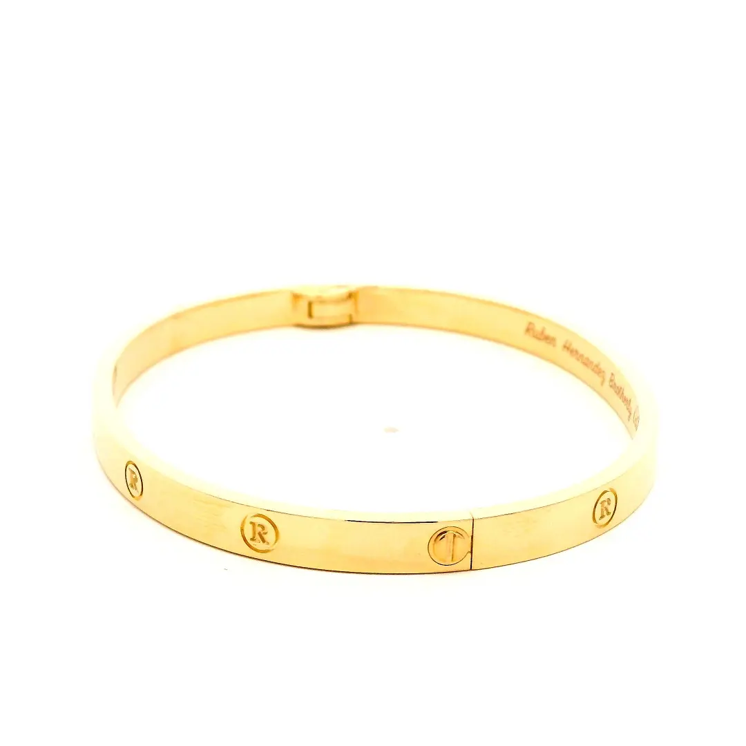 Solid 14K Yellow Gold Hinged Bangle Engraved Letter R For Women Fine Jewelry Solid 14K Yellow Gold Hinged Bangle Engraved Letter R For Women Fine Jewelry